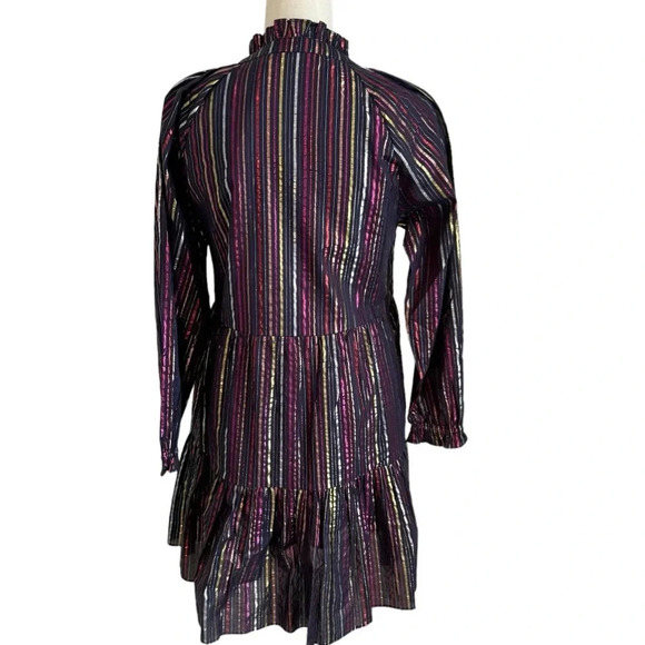 Roller Rabbit Janni Rainbow Lurex Stripe Tiered Dress Dark Navy Size XS NWT - Picture 4 of 13